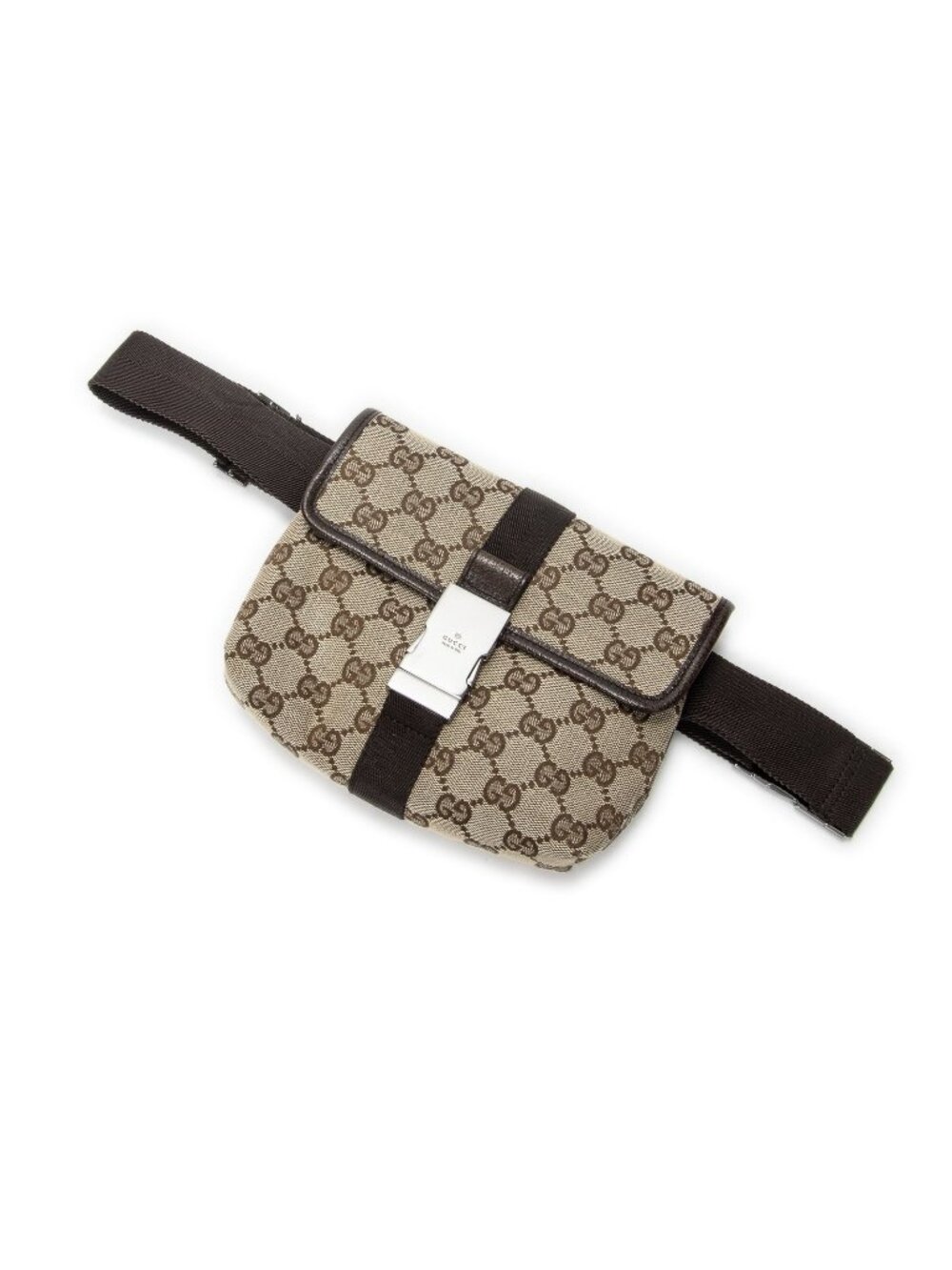 Gucci Mini Push Lock Waist Bag Dark Brown Beige GG Canvas